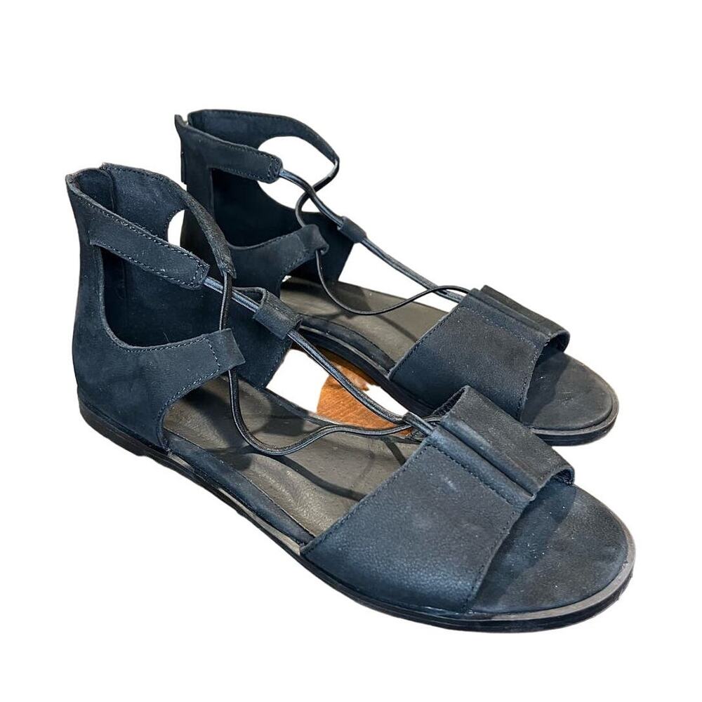 Eileen Fisher Black‎ Strappy Nubuck  Sandals Size 6.5 Lagen Artsy, Flats
